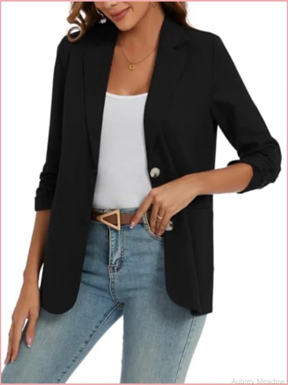 Women's Linen Blazer 3/4 Sleeve Lightweight Notch Lapel Button Pockets